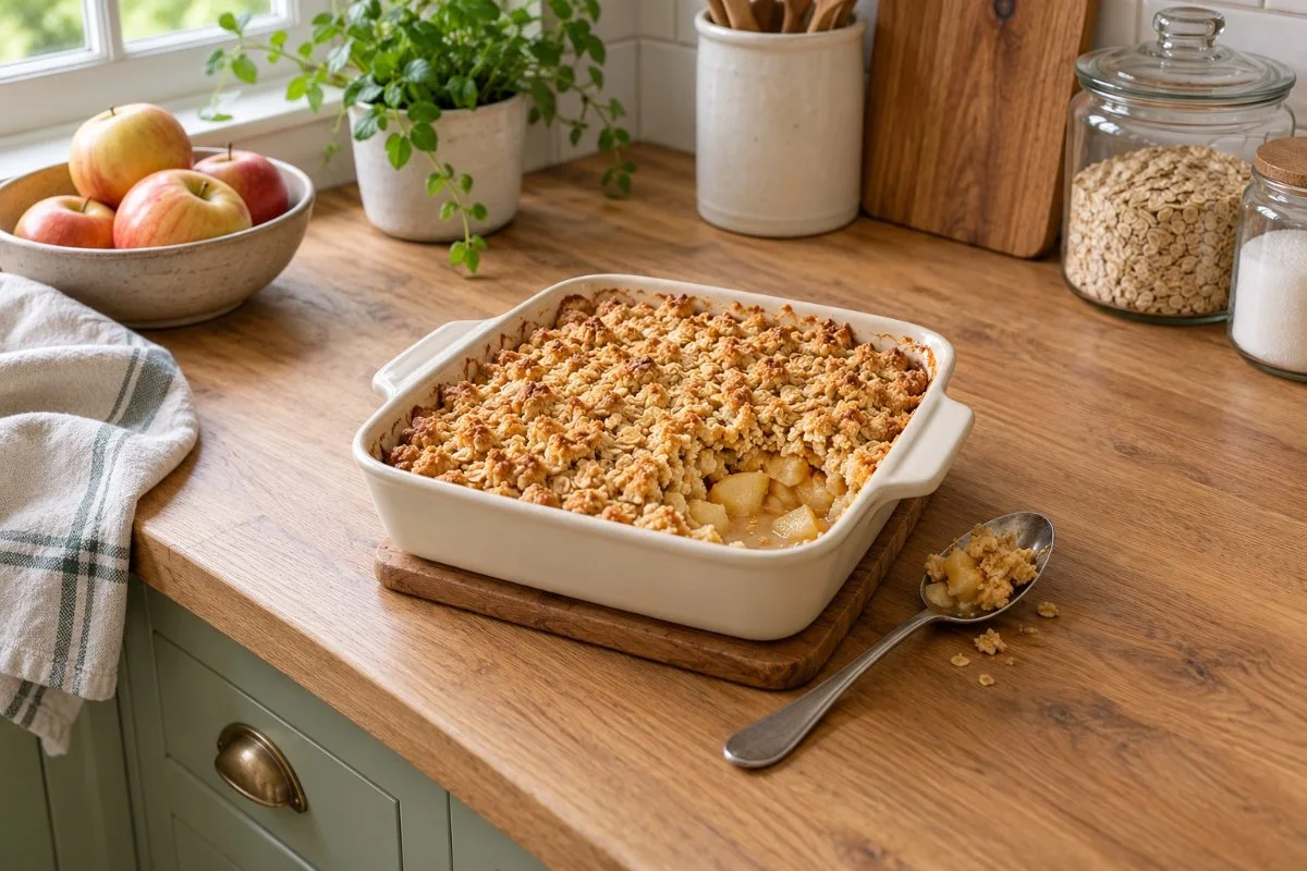 Apple crumble with an oat topping